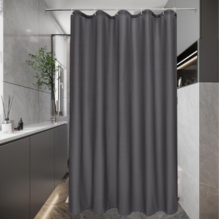 EurCross Schmaler Duschvorhang 100x200 Grau Textil Stoff Duschvorhänge, Badvorhang Wasserdicht und Anti-Schimmel, Waschbar und Schnell Trocknend, Dunkelgrau Shower Curtains mit 6 Ringen