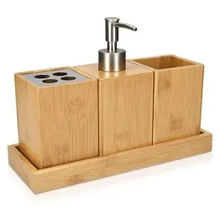 Navaris Badaccessoires-Set 50084.04, 4-teilig aus Bambus braun