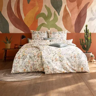 Estella Mako-Satin Bettwäsche 135x200 Cordula apricot Blumenwiese 7673-450 - Orange