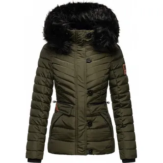Navahoo Damen Winter Jacke Stepp Winterjacke Mantel Kunstfell Kapuze Wisteriaa Olive Gr. 36 - S - Grün