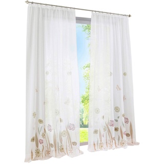 BAILEY JO 1er-Pack Gardine Kräuselband Floral Vorhänge Mit Blumen Schmetterling Transparent Voile Vorhang (braun, BxH 150x175cm)