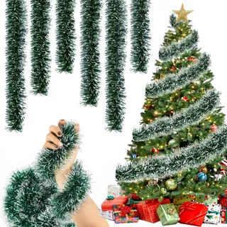 5 Stück Weihnachtsgirlande, 2M Lametta Weihnachtsbaum Girlande, Künstliche Tannengirlande Outdoor, Weihnachtsdeko Girlande, für Weihnachten Party Weihnachtsbaum Weihnachtsdeko (Grün)