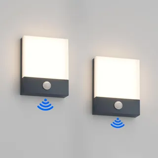 Howskys 2 Stück 24W LED Außenwandleuchte mit Bewegungsmelder, 3000K Warmweiß Außenwandleuchte, außenleuchte wand für Terrasse Eingang Garten, Aluminium, IP65 Wasserdicht, Anthrazit