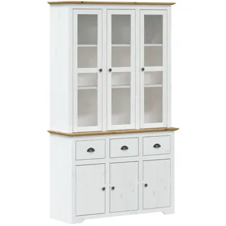 Highboard BODO Weiß Braun 115,5x43x200,5 cm Massivholz Kiefer - Braun