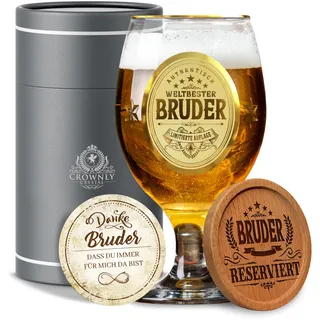 CROWNLY CRYSTAL® Personalisiertes Bierglas Mit Gravur - Geschenk für Bruder Zum Geburtstag - Männergeschenke für Den Besten Bruder
