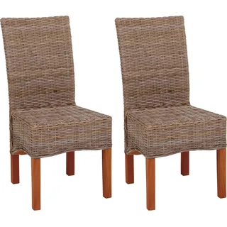 2er-Set Esszimmerstuhl Korbstuhl Stuhl M44, Kubu-Rattan  ohne Sitzkissen - Braun