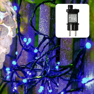 hellum LED Lichterkette Außen mit Timer, 7,9m 80 LED, Lichterkette blau strombetrieben mit Stecker, Weihnachtsbaumbeleuchtung mit Kabel in grün <59 lm 577358