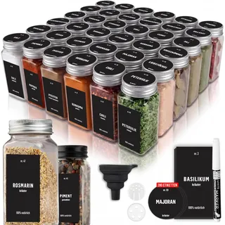 Deco haus® Gewürzgläser eckig luftdicht 36er Set [inkl. Etiketten & Streueinsatz] - Gewürzdosen Set Glas - Gewürzbehälter Spice Jars - Gewürze Aufbewahrung - Gewürz Organizer - Gewürzaufbewahrung