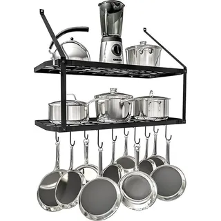 Küchenutensilienhalter, Topflappen, Küchenleiste mit 10 Haken, Hängeleiste, Gewürzpfanne, Ablage, Wandleiste, Küchengestell, 75 cm, Wandmontage, Mattschwarz - Blau
