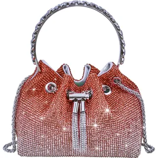 TOPALL Clutch Glitzer Damen,Silber Abendtasche,Handtasche Diamant Tasche Schultertasche Silber mit Reißverschluss, Strasssteine Clutches Brieftaschen Umhängetasche für Party Freizeit Date(B-Rot)