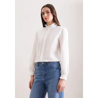 Rüschenbluse SEIDENSTICKER, Damen, Gr. XXL (44), ecru, 100% Baumwolle, unifarben, regular fit, Blusen Rüschenbluse, 1/1 Stehkragen Stickerei