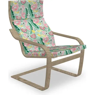 ABAKUHAUS Sommer Poäng Sessel Polster, Tropic Flamingo und Cocktail, Sitzkissen mit Stuhlkissen mit Hakenschlaufe und Reißverschluss, Mehrfarbig