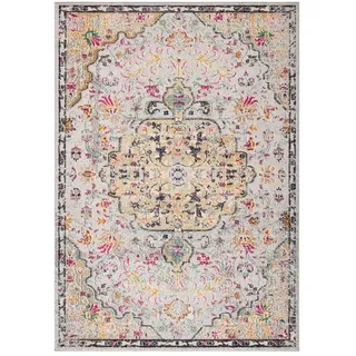 SAFAVIEH Boho Teppich für Wohnzimmer, Esszimmer, Schlafzimmer - Madison Collection, Kurzer Flor, Grau und Gold, 91 X 152 cm