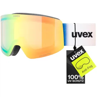 Uvex provoqe FM - stylische, verspiegelte Skibrille mit Anti-Fog-Beschichtung und Over-The-Glasses-Konstruktion für Damen und Herren - black matt mirror green one size