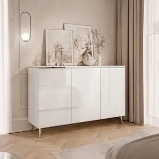 Dreitürige Kommode AURORA SILVER 3D mit schräge silber Chrom Beine - Silber