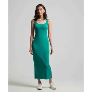Superdry für Damen. W8011461A Gestricktes Midikleid mit grünem Karree-Ausschnitt (L), Lässig, Modal, Ärmellos / Hosenträger