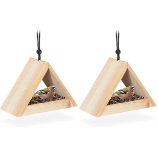 Relaxdays Vogelhaus zum Aufhängen, unbehandelt, Futterhaus für Wildvögel, Garten & Balkon, Holz, HBT 16x23,5x12cm, Natur (Packung mit 2)