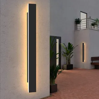 ZMH LED Wandleuchte Außen Schwarz Warmweiß Wandlampe 26W 3000K IP65 Wasserdicht Außenlampe 104CM Acryl Außenbeleuchtung für Hauswand Gärten Terrasse - Schwarz