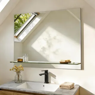 S'AFIELINA Badspiegel mit Ablage 60 × 80 × 1,0 cm (H × B × T) Spiegel mit Ablage Badezimmer Spiegel Wandspiegel mit Regal - Transparent