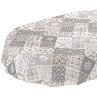 ANRO Tischdecke Wachstuch abwaschbar Wachstuchtischdecke Wachstischdecke Kacheloptik Fliese Beige Grau Blau Oval 200x140cm