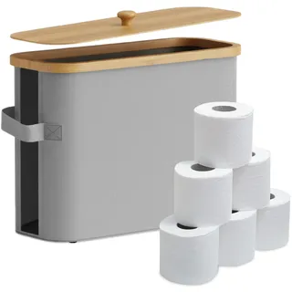 Relaxdays Toilettenpapier-Aufbewahrung , grau , Textil, Holz, Kunststoff , Rechteckig , 45x33x16 cm, , Badezimmer, WC Ausstattung, Toilettenpapierhalter