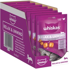 Whiskas Relax & Unwind Katzensnacks im Portionsbeutel für ausgewachsene Katzen mit Huhn 8x45g