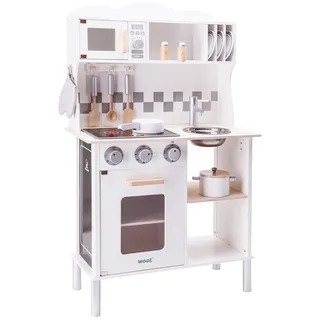 woet New Classic Toys 11068 Kinderrollenspiele-Hölzern Kinderküche-Traumküche-Einschließlich Zubehör-Modern mit Kochfeld, Weiß