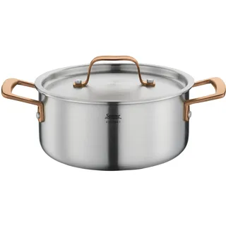Spring Bratentopf GOURMET, mehrschichtiger Kochtopf mit Deckel aus Edelstahl, backofengeeignet, mit Innenskalierung, Ø 20 cm, Höhe 9 cm, 2,7 Liter, roségold