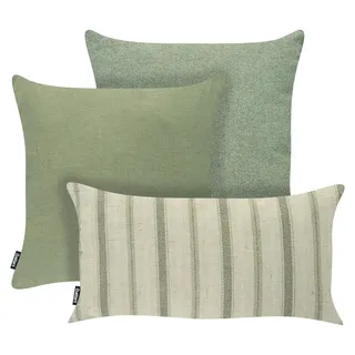 BELIANI Gartenkissen 3er Set Grün Polyester Leinen Rechteckig Quadratisch Gestreift Landhausstil Moderner Stil Outdoor Kissen - Grün