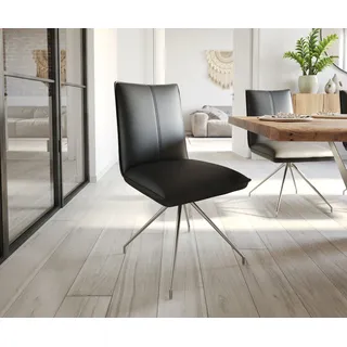 DELIFE Esszimmerstuhl Lelio-Flex Echt-Leder Schwarz Kreuzgestell konisch Edelstahl Taschenfederkern - Schwarz