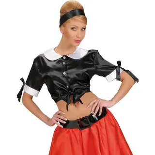 50er Satin-Bluse bauchfrei schwarz-weiss - Schwarz