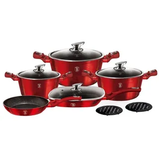 BERLINGERHAUS Geschirrset mit Marmoroberfläche 11-teilig Burgundy Metallic Line - Rot