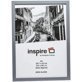 Hampton Frames Bilderrahmen A3 30x42cm Grau Holzoptik Packung mit 1, Acrylglas Front, MDF, Wandmontage, Hoch- oder Querformat, Mit Halteklammern, Für Urkunden Dokumente