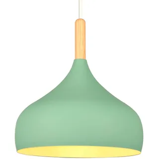 iDEGU Hängelampe Retro 24cm Hängeleuchte Moderne Skandinavisch E27 Deckenleuchte aus Metall Holz Pendelleuchte für Schlafzimmer Esszimmer Küche Wohnzimmer (Grün,1 Stück)