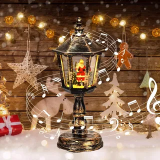 Joellfuner Weihnachts Schneekugel Laterne, Weihnachtslaterne mit Schneegestöber Musik & Licht USB/Batteriebetriebene, Schneekugel Laterne Wasserlaterne Geschenk für Weihnachtsdeko(A-Weihnachtsmann)