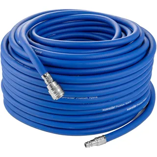 Poppstar Druckluftschlauch 50 m (Hybrid PVC mit Gewebe, Innendurchmesser 9,2mm mit Schnellkupplung & Kupplungsstecker) bis 20 bar, blau