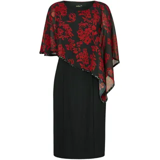 Etuikleid GOLDNER "Festliches Kleid mit feinem Chiffonüberwurf", Damen, Gr. 48, N-Gr, schwarz (schwarz, rot, geblümt), Obermaterial: 92% Polyester PES. 8% Elasthan EL., festlich, 3/4 Arm, Kleider Etuikleid, Chiffonüberwurf mit schimmerndem Paillettenbesatz