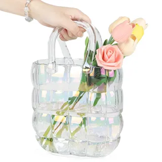 DBREAKS Vase Glas Handtasche, Bunt Blumenvase, Tasche Glasvasen, Handtasche Blumenvase, Handgemachte Vase, Kreative Bubble für Blumen