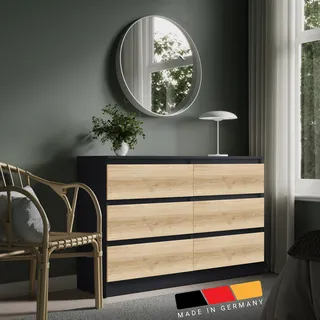 Kommode 80 | 100 | 120 | 140 cm breit mit Schubladen Kommode anthrazit artisan-eiche Holz Schrank mit Sideboard Highboard Anrichte Organizer Breite 120 cm 6 Schublade - Weiß