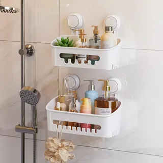 TAILI Duschablage ohne Bohren Duschablage Saugnapf Extra Stark, 2 Pack Weiß | Saugnapf Dusche Organizer Große Kapazität Bad Organizer Ohne Bohren Badezimmer Zubehör für Shampoo Duschkorb Küche