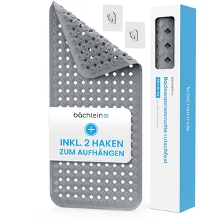Bächlein PVC Badewannenmatte Grau – Antirutsch Einlage 88x40 cm mit Haken zum Aufhängen, Hygienisch & Schimmelresistent, BPA- & Latexfrei, Maschinenwaschbar