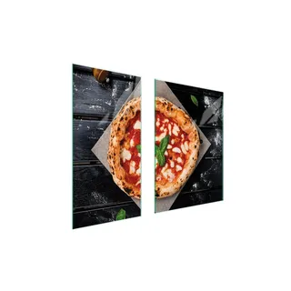 Herdabdeckplatten 2 teilig 75x52 Glaskeramikkochfeld Abdeckung Glas Schneidebrett Pizza Holz
