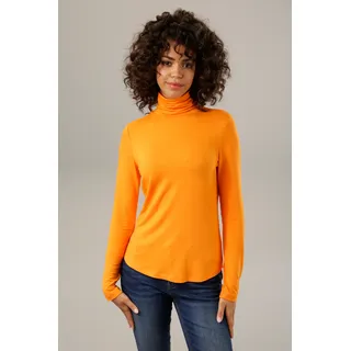 Aniston CASUAL Rollkragenshirt ANISTON CASUAL, Damen, Gr. 44, orange, Single Jersey, Obermaterial: 95% Viskose, 5% Elasthan, unifarben, sehr figurbetont hüftlang, Shirts, in schwarz-bunt-bedruckt oder 4 trendigen Unis