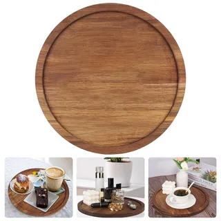 YYTECH Holzteller Serviertablett Groß Rund Servierbrett 30cm aus Akazienholz Dekotablett Serviertablett Holz Servierplatte für Getränke, Kaffee, Schlüsseln, Schmuck, Kosmetika