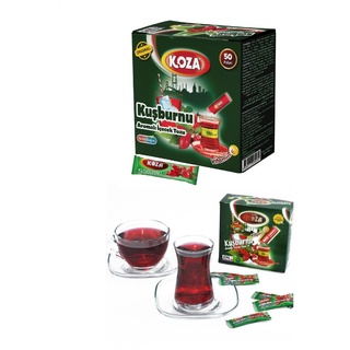 KOZA Hagebutte Instant Getränkepulver Stick einzeln Verpackt 50er Pack | Pulver für Heiß oder Kalt Getränk | Türkischer Tee | Ice Tea Pulver | Eistee | Früchtetee | Cay | Teepulver