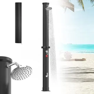 Solardusche 40 Liter für Garten & Pool, Solar Gartendusche mit 360° Schwenkbarem Regenduschkopf, Aussendusche mit Wasserhahn & Gartenschlauchanschluss Camping Outdoor, Schwarz - Schwarz