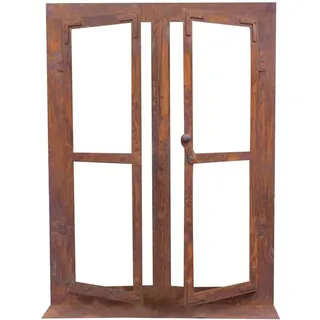 Deko Fenster 80x60 cm hoch zum Öffnen auf Platte Sprossen Rost Edelrost Gartendeko Wetterfest Fensterrahmen Metallfenster