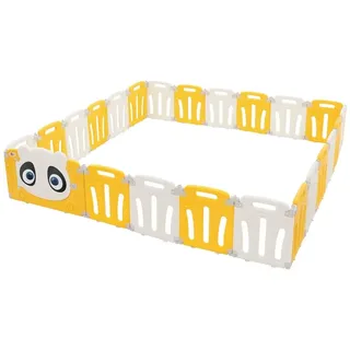 joyz - Laufstall Baby 240×240 cm, Laufgitter faltbar, Panda-Design, Weiß-Gelb, Absperrgitter mit Tür und Lernuhr, Playpen aus Kunststoff, Babyzaun,