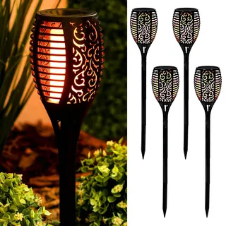LUMILED Gartenfackel Solar Set Solarleuchten 4er 50cm LEDs mit Erdspieß Flamme Garten Solarleuchte Fackel Lichter LED Flammenlicht Solarfackel - Schwarz