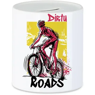 Hey!Print Dirty Roads Spardose Fahrrad Motiv für Sportbegeisterte und Hobby Radfahrer Fahrradfahrer Fahrradfahrerin